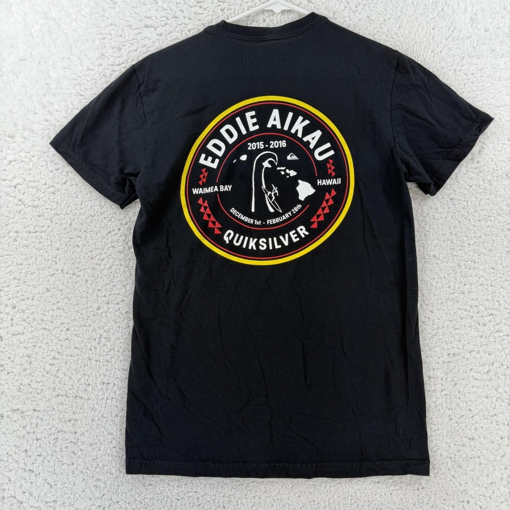 Quiksilver Shirt Mens Small Black Eddie Aikau Hawaii Waimea Bay Surf Tee T-Shirt